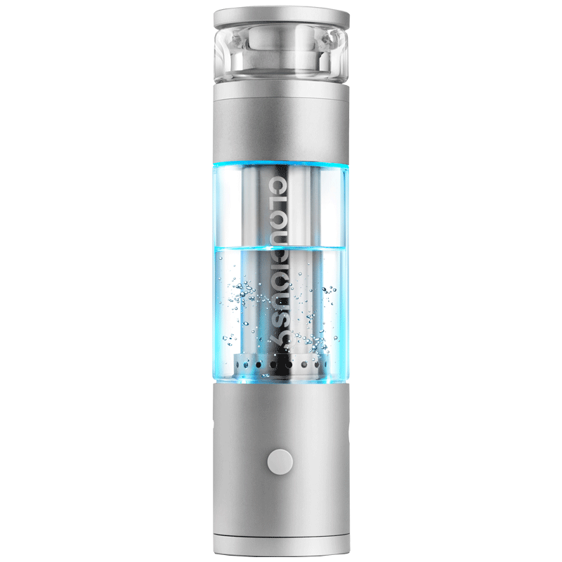 The Cloudious9 HYDROLOGY9 portable vaporizer with its porcelain chamber and glass components